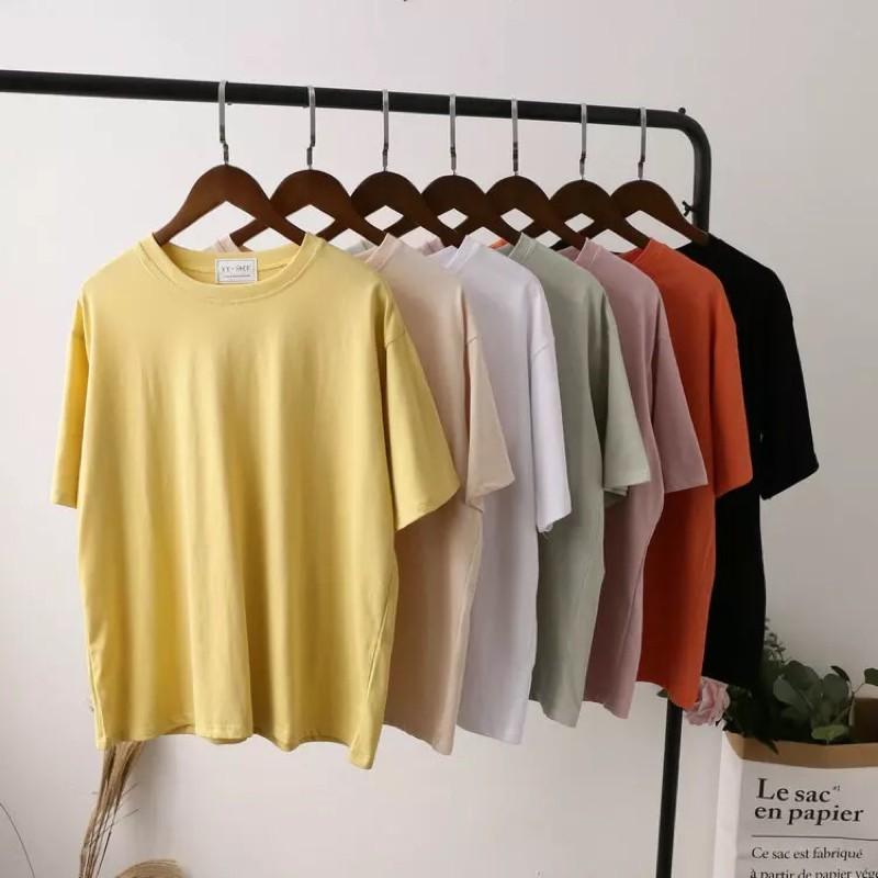 Áo thun nữ cổ trònform rộng tay lỡ chất vải 100%cotton