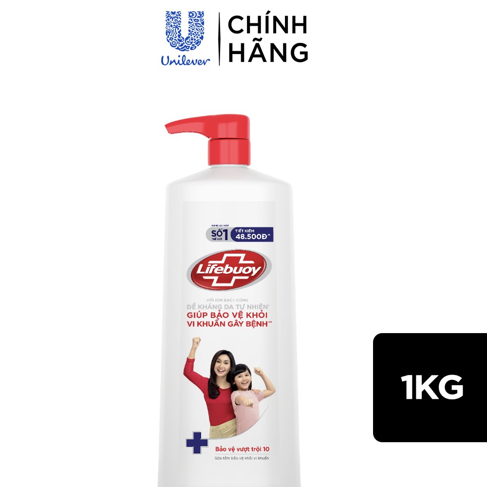 Sữa Tắm Lifebuoy Sạch Khuẩn Bảo Vệ Vượt Trội Mạnh Mẽ Chứa Ion Bạc+ Hỗ Trợ Cùng Đề Kháng Da Tự Nhiên Chai 1000G