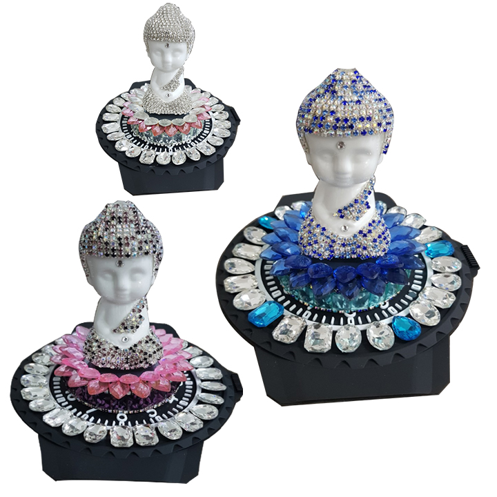 Bộ Tượng phật A Di Đà kèm bộ chân đế gắn pha lê dùng trang trí phong thủy. đặt taplo ô tô - Mã: TP-J12