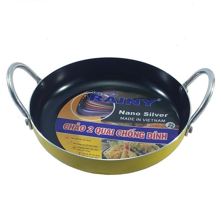Chảo Chống Dính 2 Quai Rainy 22 cm màu vàng - Hàng Chính Hãng