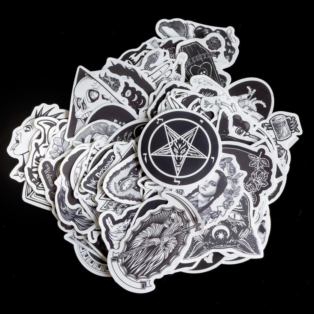 Bộ 10 20 50 sticker trắng đen black white stickers mẫu 2020 trang trí Vali Laptop Mũ Bảo Hiểm Xe Máy Xe Đạp Đàn Guitar