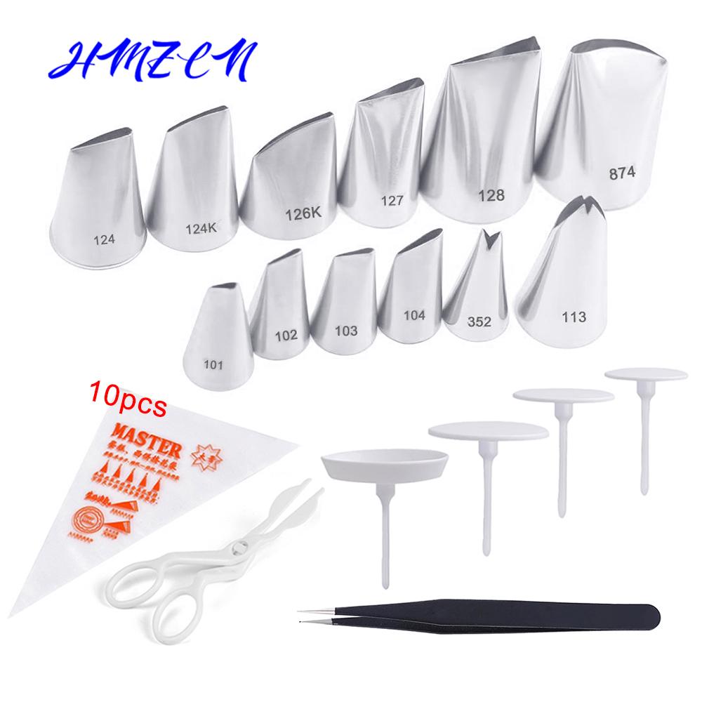 28 Cái/bộ Ốp Bánh Ngọt Túi Đầu Bếp Tự Làm Ống Dạng Ống Dẫn Kem Có Thể Tái Sử Dụng Bánh Ngọt Túi + 12 Hoa Hồng Vòi Phun Bộ Bánh trang Trí Dụng Cụ