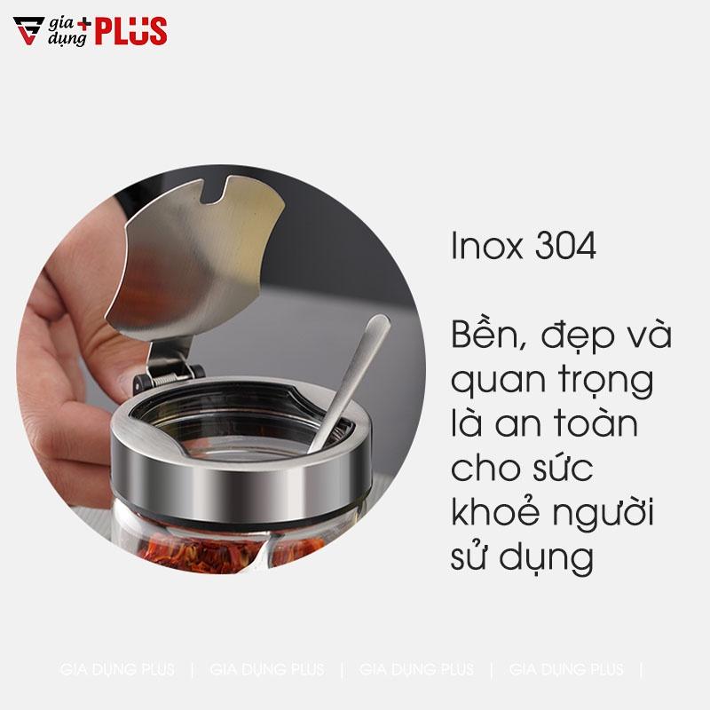 Lọ đựng gia vị thuỷ tinh boroslicate nắp bật bằng inox sus 304 cao cấp (+tặng kèm thìa inox 304