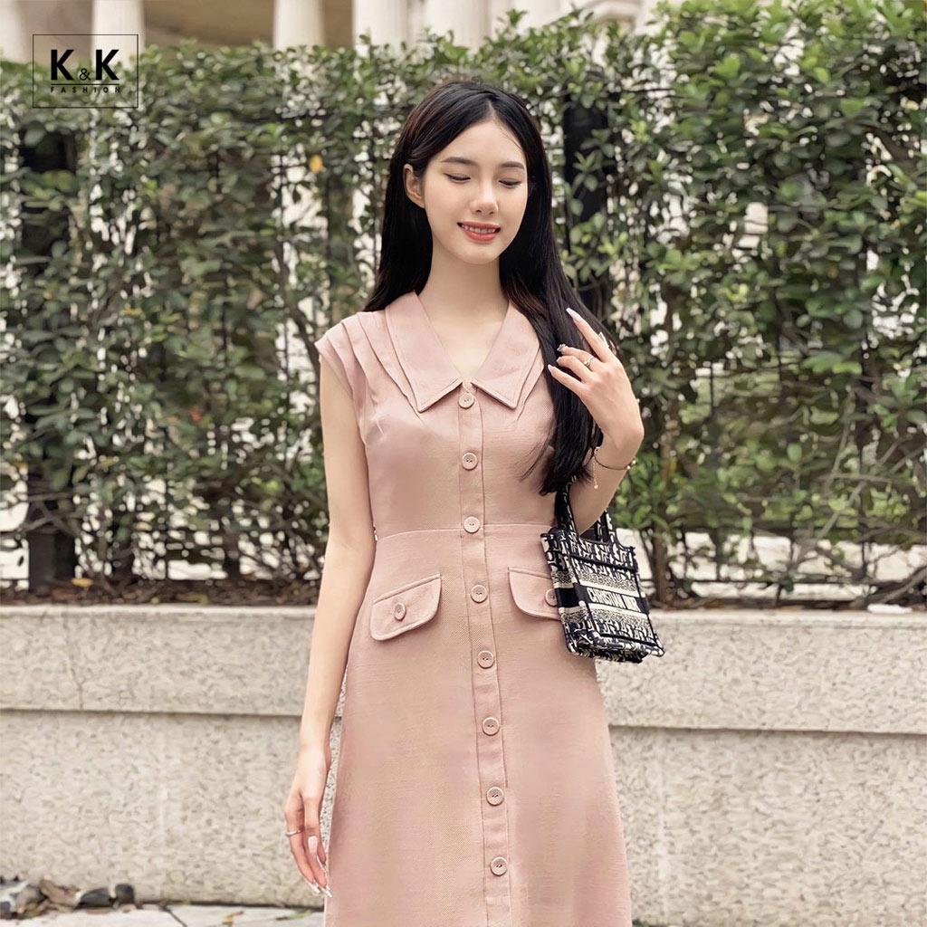 Đầm Công Sở Dáng Chữ A Phối Nút K&amp;K Fashion KK119-12 Chất Liệu Cotton Chéo