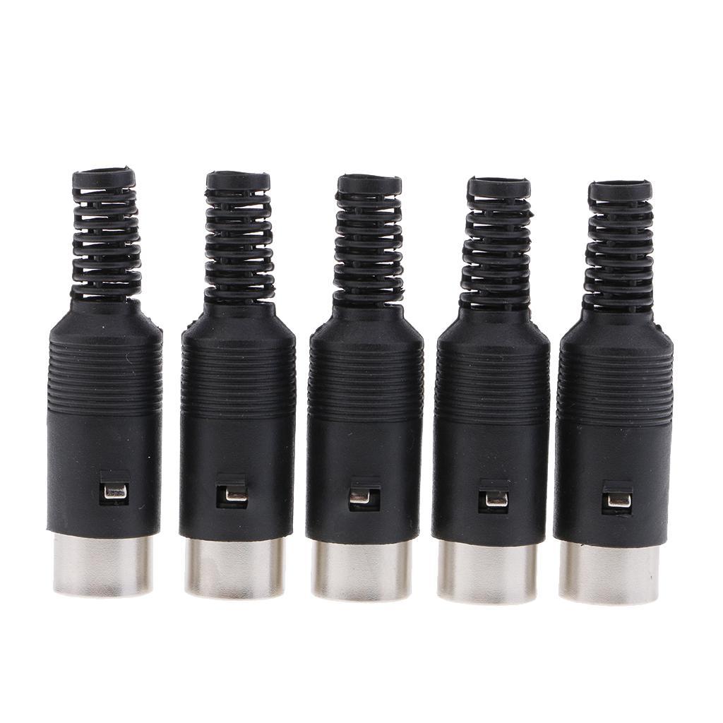 5 pieces 5 Pin DIN Plug Connectors with Non-Slip Handle Male Black