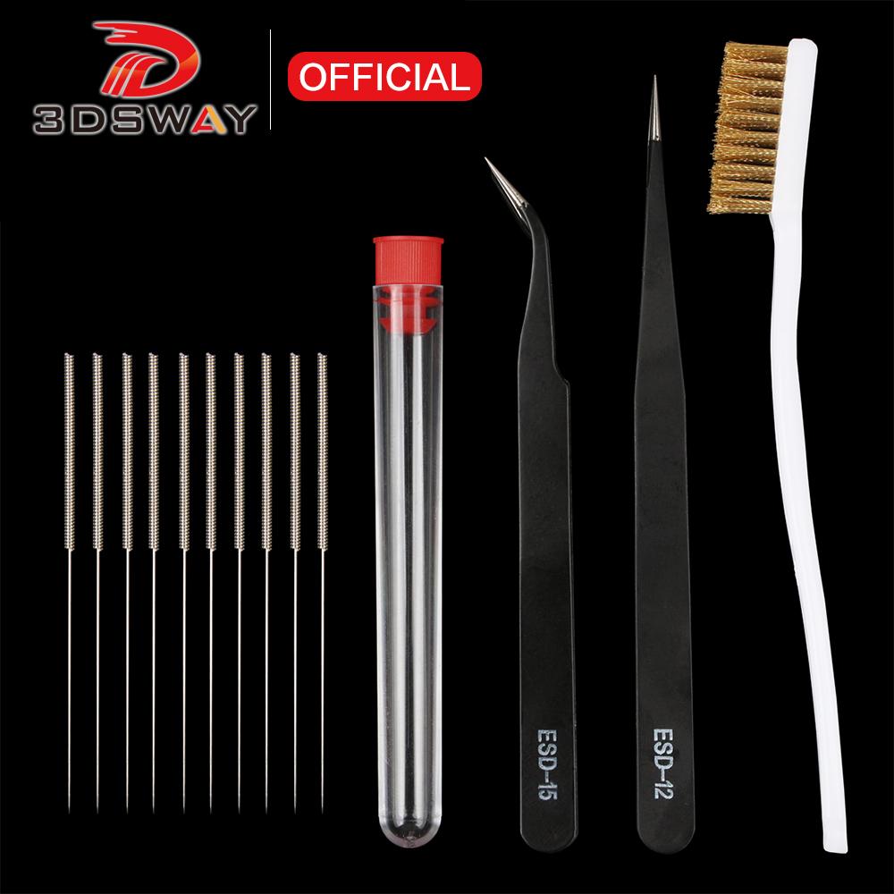 3dsway 10pcs/lô máy in 3D Các bộ phận có thể uốn cong Nốt Nốt nóng Làm sạch kim Máy khoan Bit Bit Brush Bộ công cụ cho Ender 3