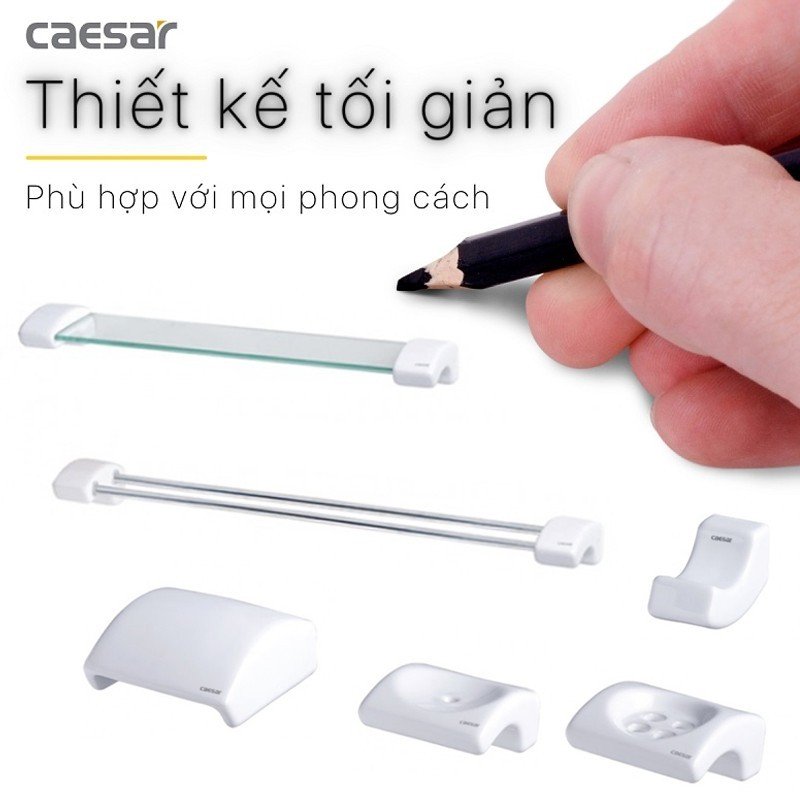 Bộ Phụ Kiện Nhà Tắm Bằng Sứ 6 Món CAESAR Q940-A6 - Kệ gương, treo khăn, móc áo, kệ bàn chải, kệ xà bông, hộp đựng giấy vệ sinh