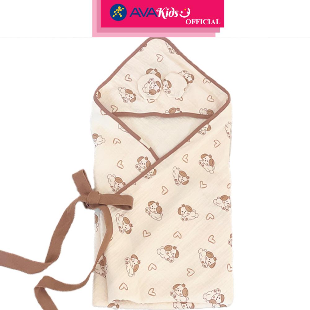 Khăn quấn cotton Bessla 70x70 cm - Cún trái tim - Hàng Chính Hãng