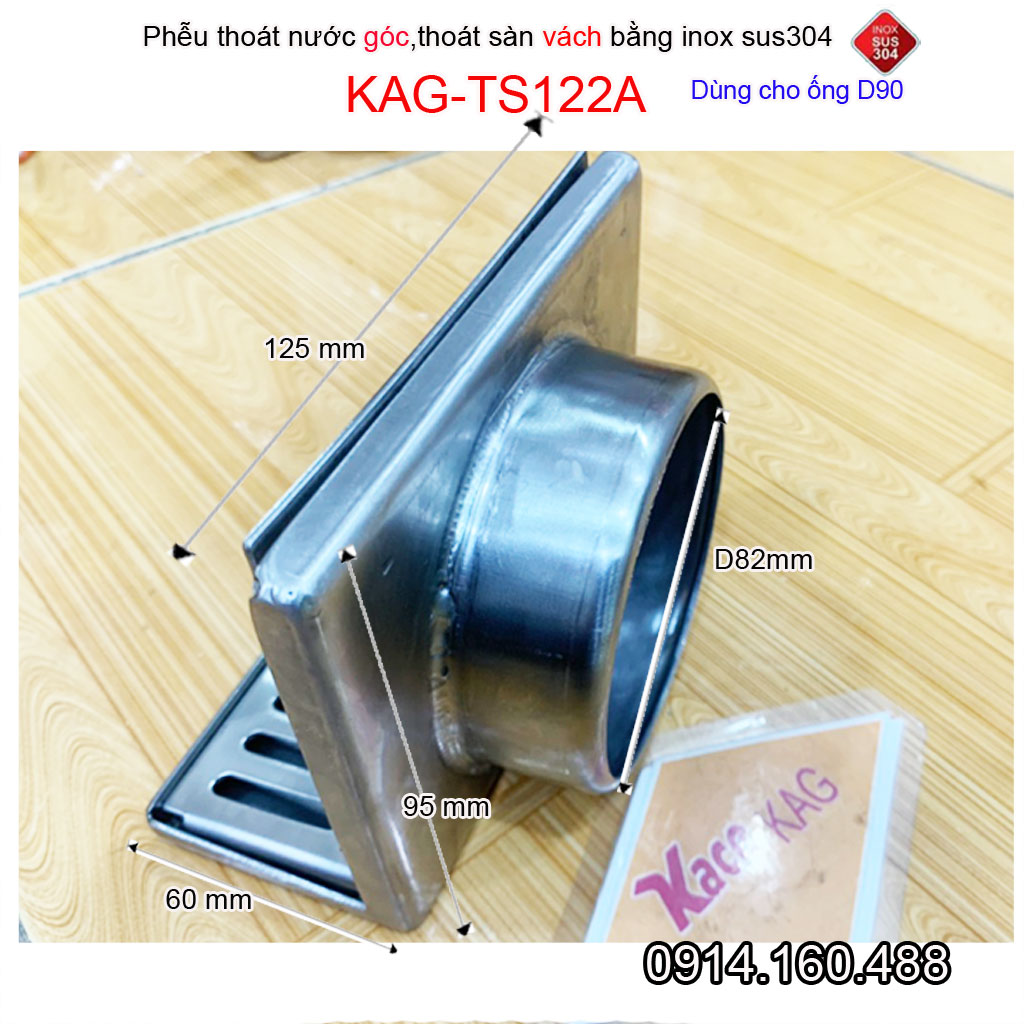 Phễu thoát nước mưa thoát ngang D90 KAG-TS122A, phễu thoát nước chữ L vách tường hành lang thoát nước nhanh sử dụng tốt