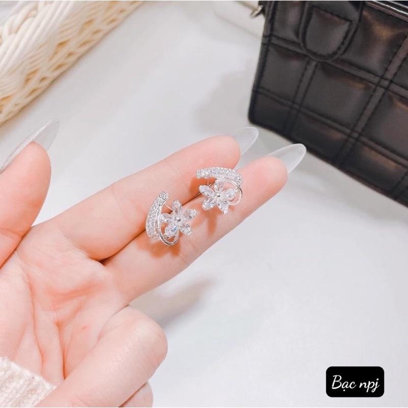 Bông tai hoa đính đá SIÊU HOT Hoa tai Bạc Ta - Bạc Npj
