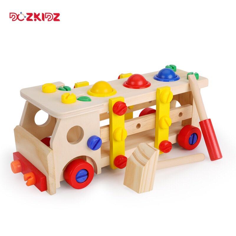 Đồ chơi gỗ vận động - Ô tô lắp ráp kết hợp đập bóng - DOZKIDZ