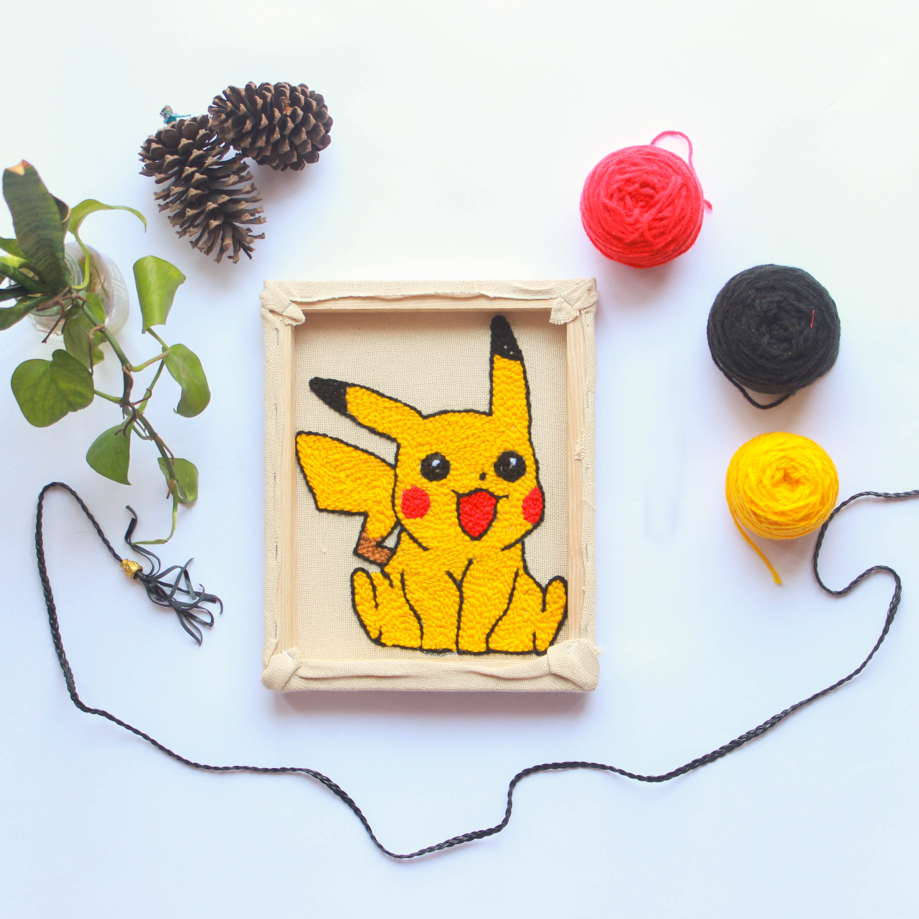 Set Thêu Nổi Thêu Xù Pikachu Dùng Len Đan Sợi Móc Dành Cho Người Mới Bắt Đầu