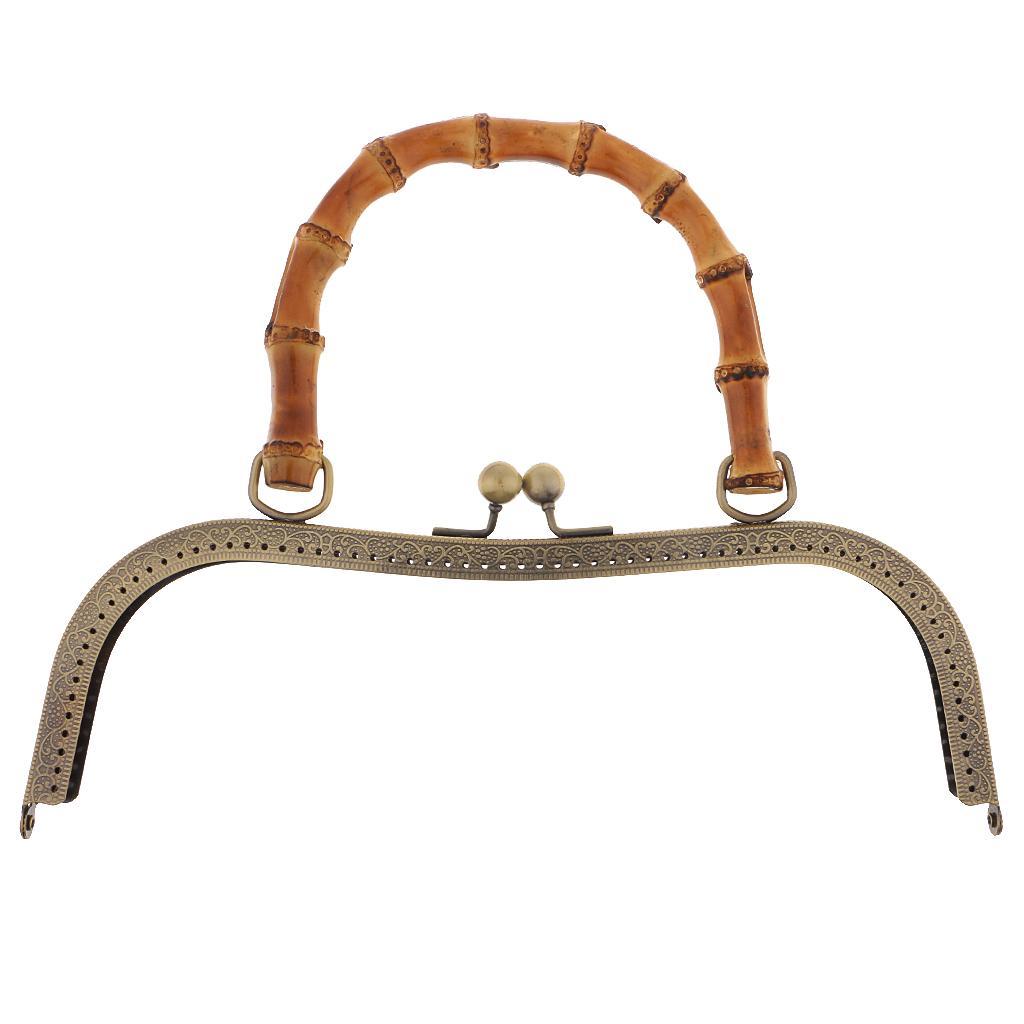 2pcs Bag Closure Clips Metal Bags Bag Hanger Bamboo Handle 25cm + 27cm for DIY Handbag Purse, Bronze