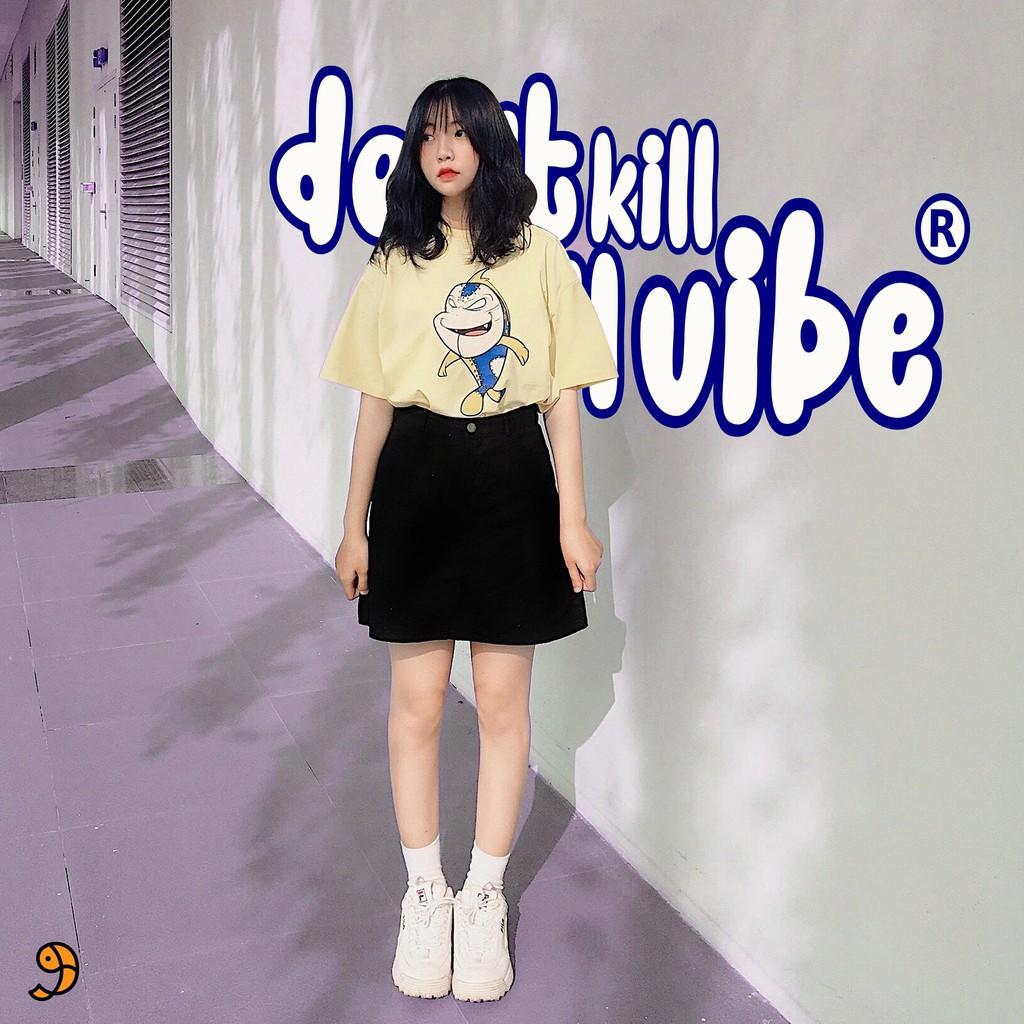 Áo thun nữ cotton màu vàng form rộng in hình tặng túi tote | DKMV Yellow Monster Tee