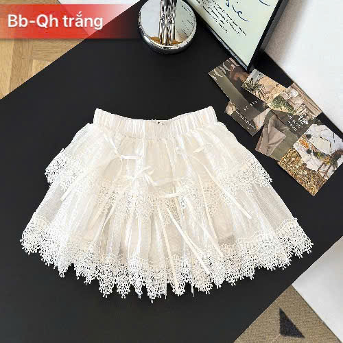 Chân váy tầng ren cho bé gái màu trắng đen phối đồ hiphop năng động size 10-60kg mẫu mới (kèm chip)