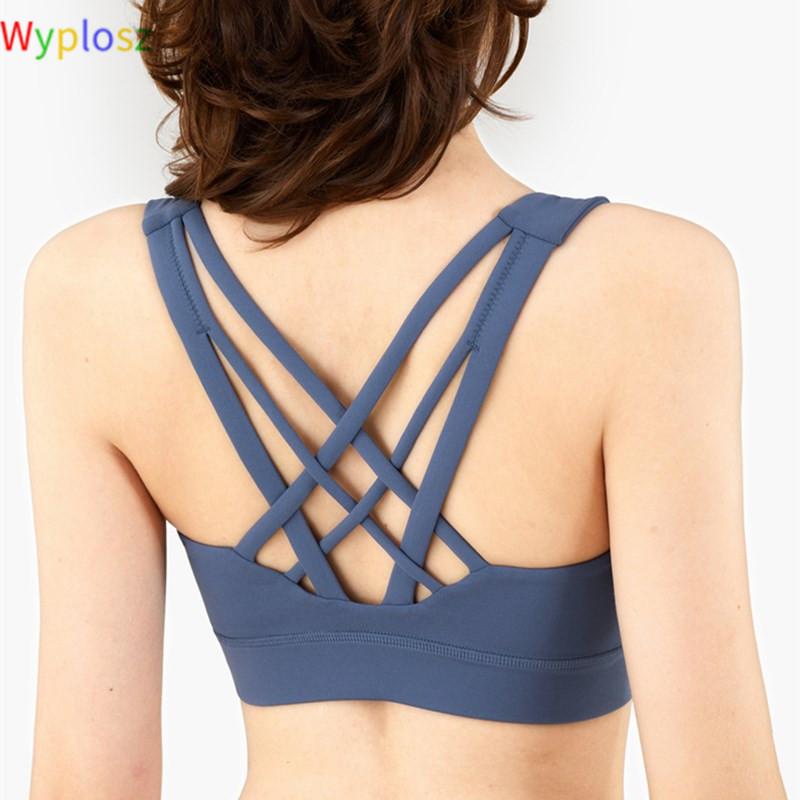 Wyplosz Nude Chặt Tập Thể Dục Thể Thao Áo Chạy Thể Thao Hàng Đầu Gợi Cảm Áo Ngực Thể Thao Nữ 6 Dây Chéo Thun Crop đầu Đẩy Lên Áo