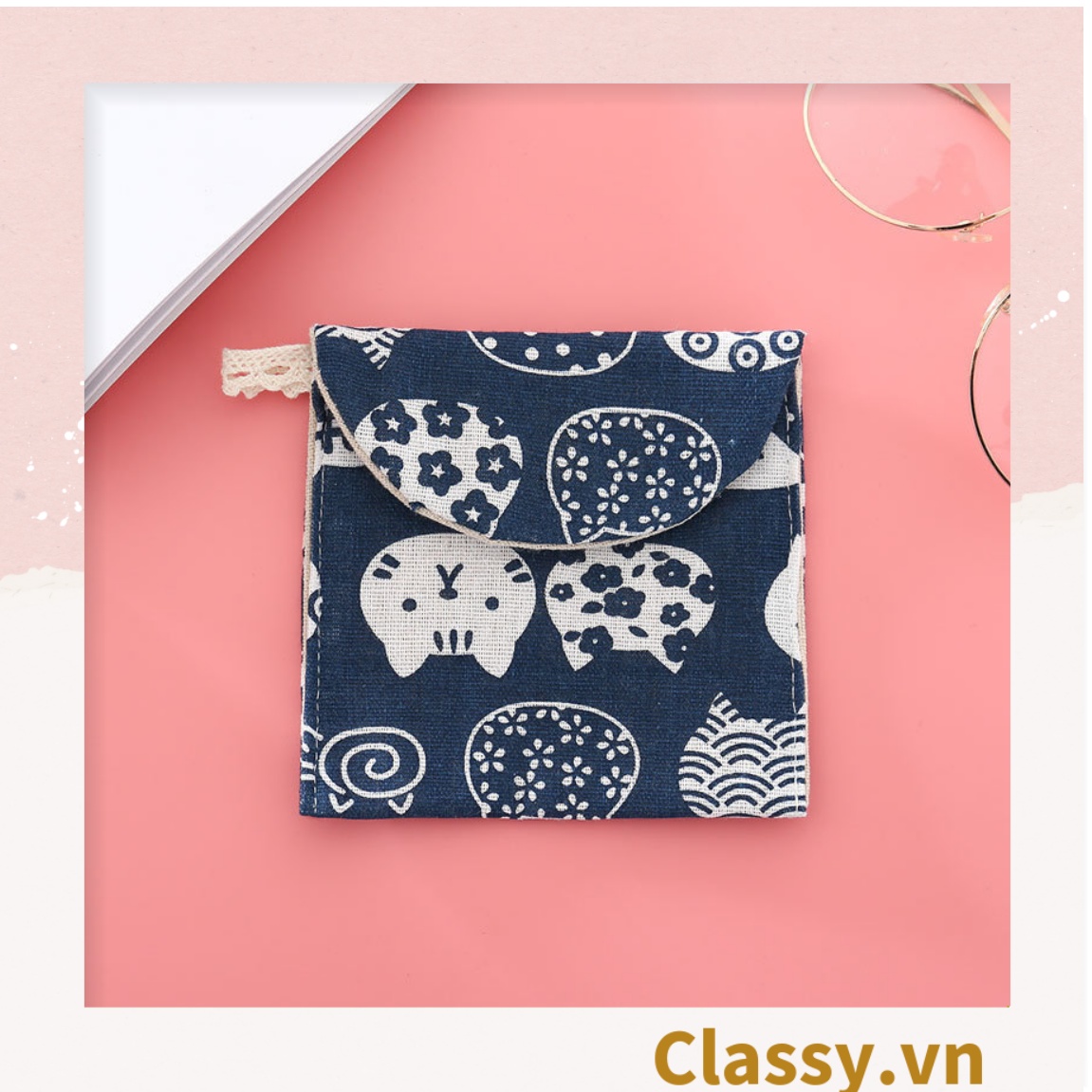 Túi vải cầm tay mini kích cỡ 13CM, nhiều màu nhiều họa tiết đựng phụ kiện PK1288