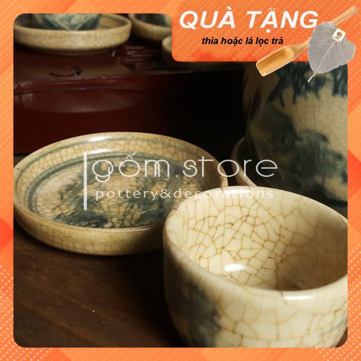 Ấm chén men giả cổ dáng vại vẽ sơn thủy