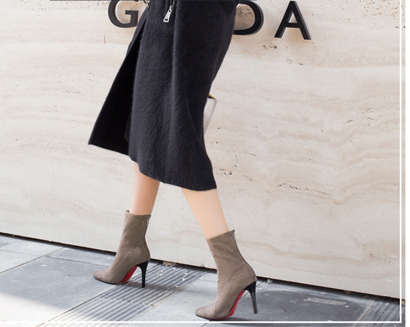 Giày boots nữ cao gót 9 phân da lộn mũi nhọn cổ lửng, bốt nữ cao cấp S063