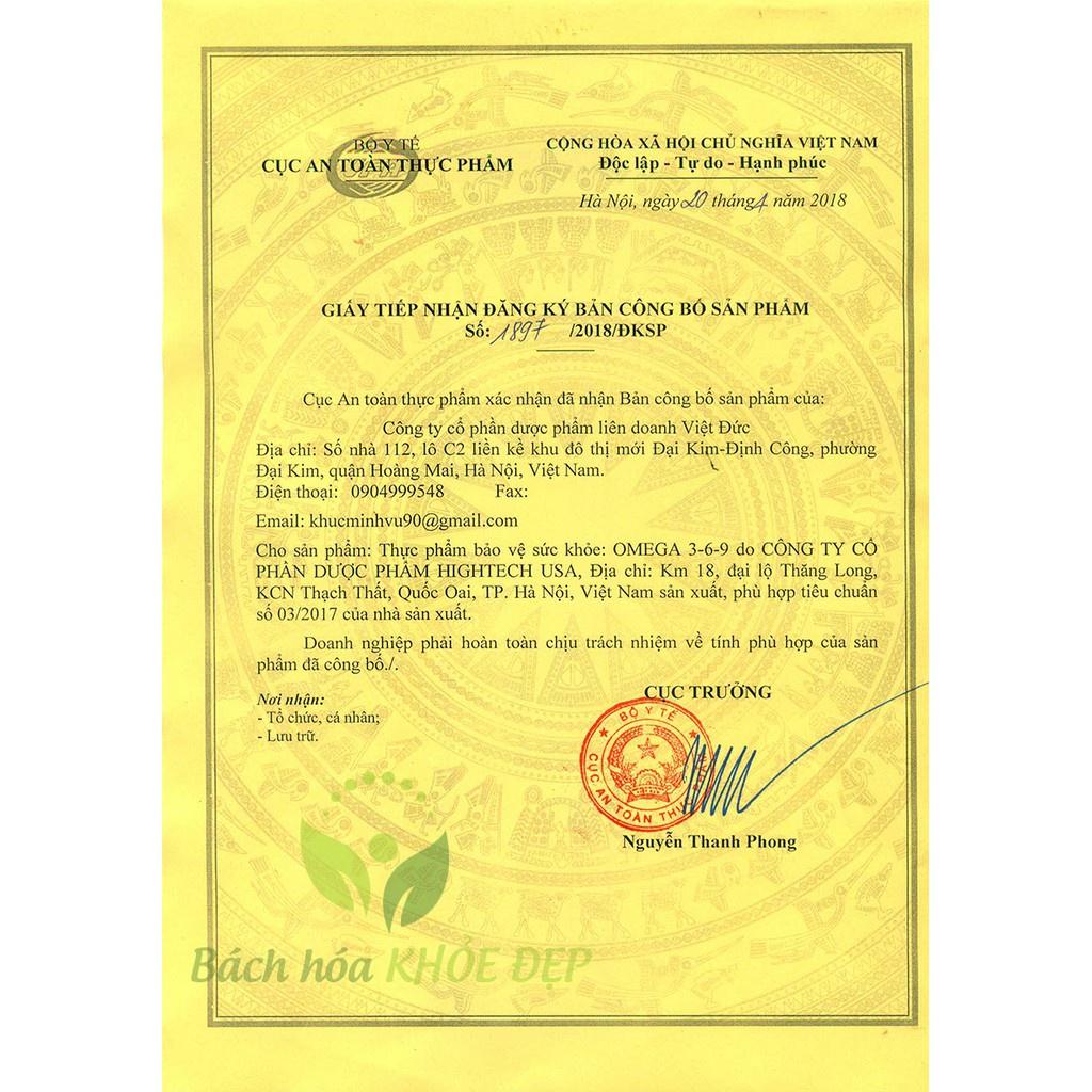 Viên dầu cá Omega 3 6 9 Bổ não, sáng mắt, khỏe mạnh tim mạch - 100 viên
