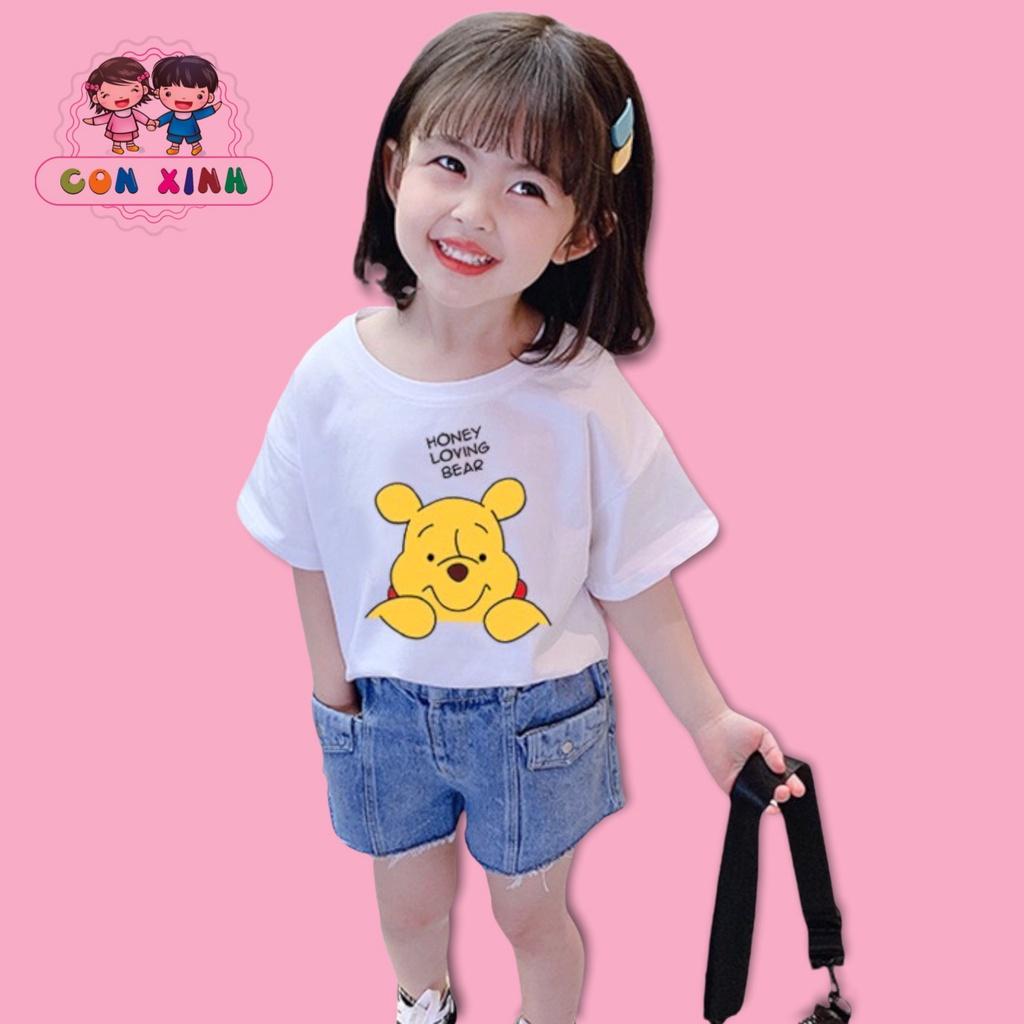 Áo thun bé gái CON XINH cotton hình in GẤU HONEY,thời trang trẻ em từ 4 đến 8 tuổi