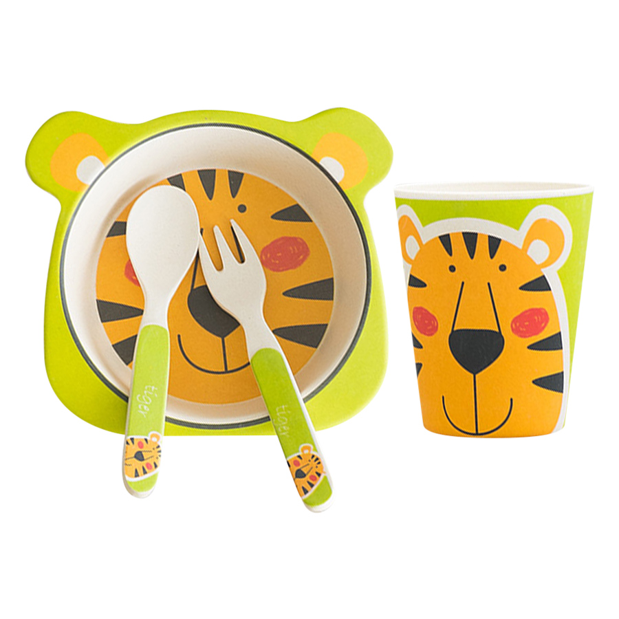 Bộ Dụng Cụ Ăn Uống Bằng Sợi Tre Cho Bé Bamboo Dish Tiger Binggio