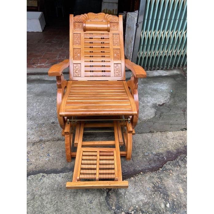 Ghế thư gián mát xa chân gỗ gõ đỏ