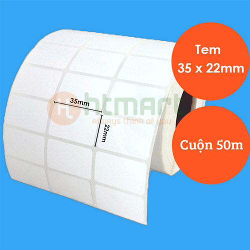 Giấy in mã vạch 35x22 mm 3 tem/ hàng 50m 5800 tem