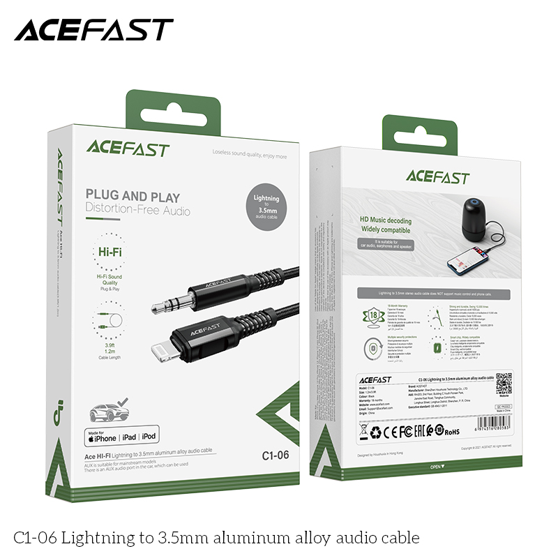 Cáp chuyển âm thanh Acefast Light.ning to 3.5mm MFI (1.2m) - C1-06 Hàng chính hãng Acefast