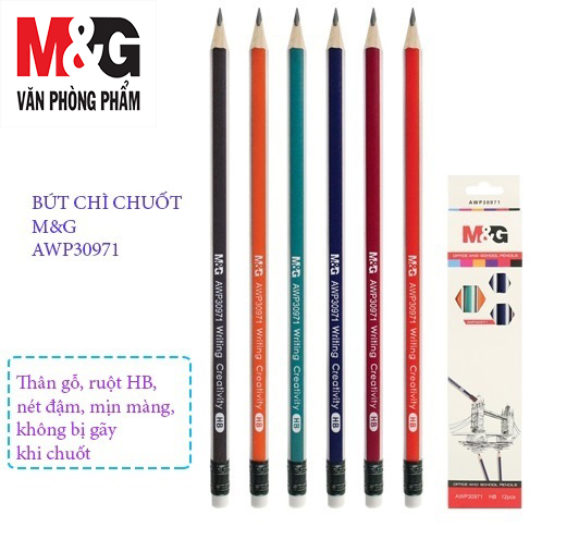 Combo 5  Bút chì chuốt M&amp;G AWP30971 nhiều màu, ngòi HB