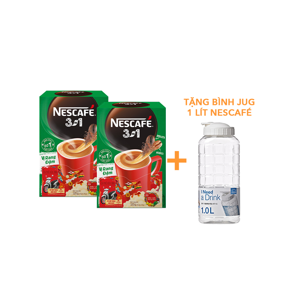 [Tặng Bình Jug 1 Lít Nescafé] Combo 2 Hộp Nescafé 3in1 VỊ RANG ĐẬM (16g x 20 gói) - Phiên bản Tết 2024