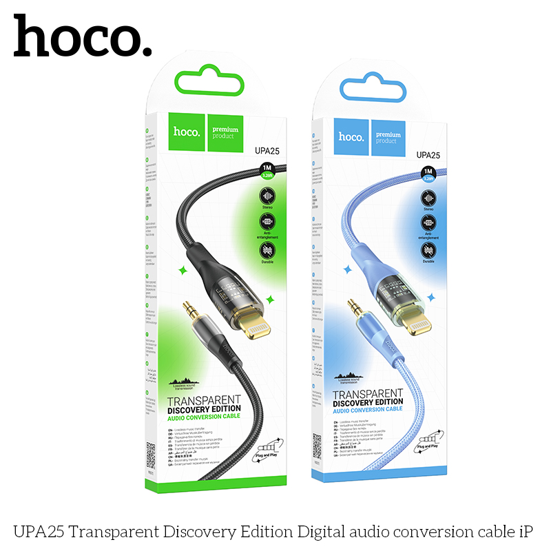 Dây chuyển đổi từ IP ra 3.5 mm Hoco UPA 25 bọc dù dài 1m cho IP/Ipad hàng chính hãng Hoco Mall Official