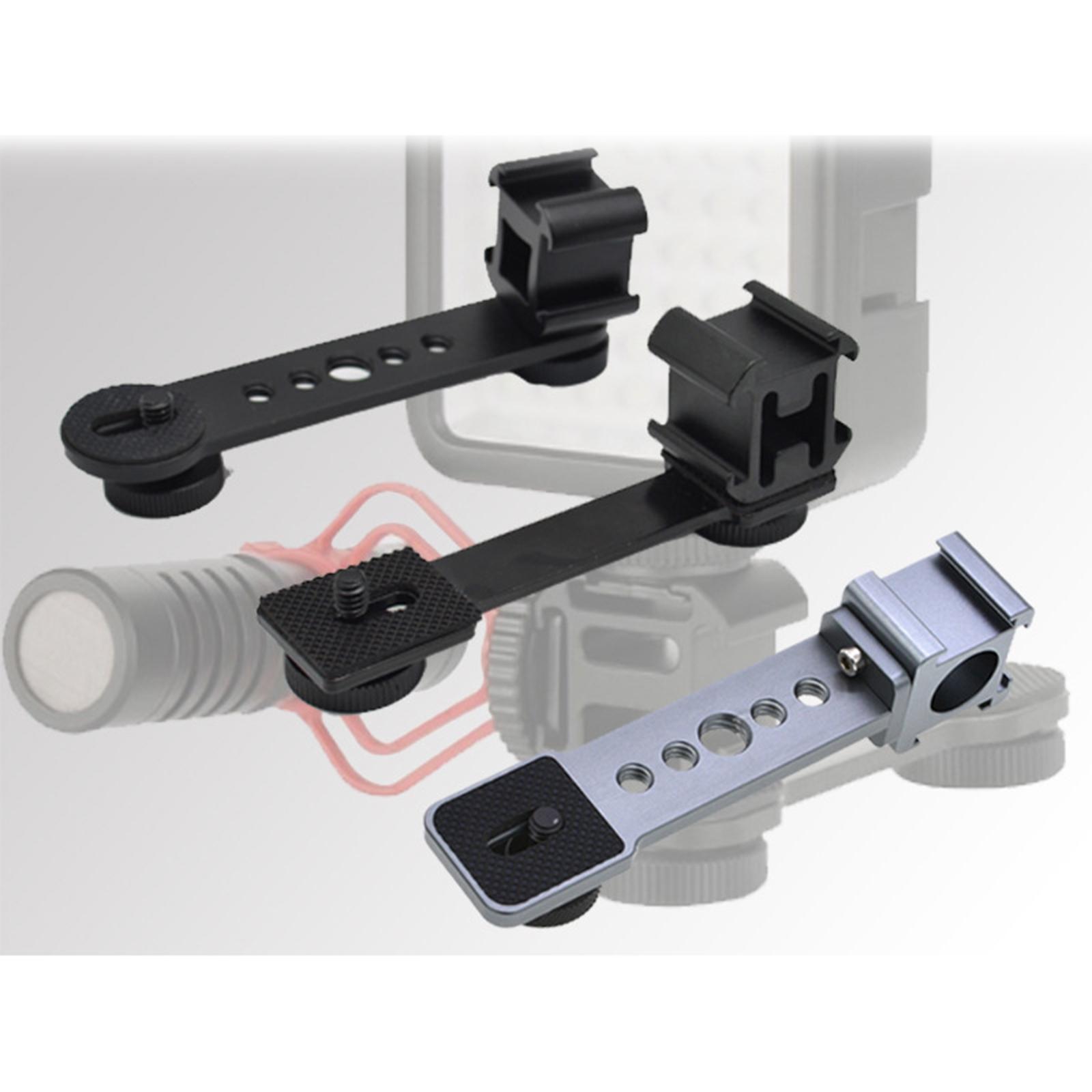 Triple Cold Shoe Mount Universal Extension Bracket Flash Bracket with 1/4 Adapter Compatible for Monopod Tripod DSLR Phone Gimbal Stabilizer