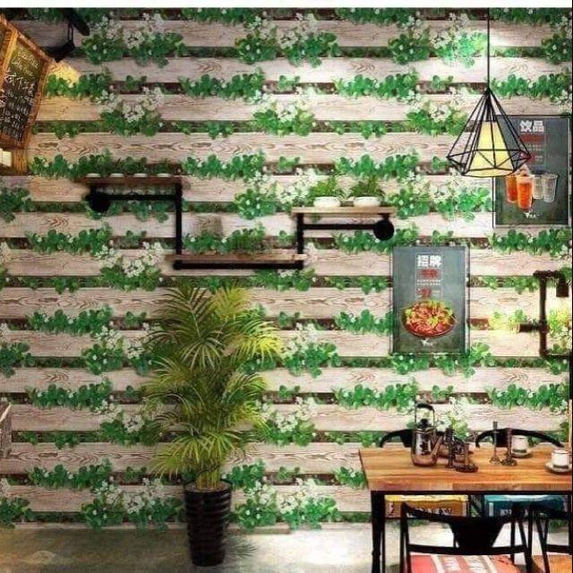 .10m giấy dán tường có sẵn keo khổ 45cm. Mẫu gỗ và dây leo dâu xanh. Xả rẻ