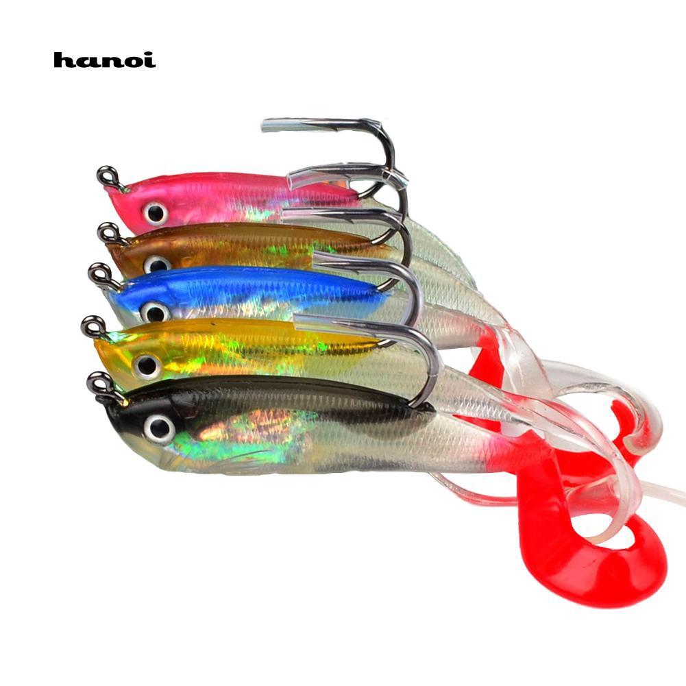 Set 5 Mồi Giả Nhử Cá 10Cm Bằng Nhựa Mềm Gắn Kèm Móc Câu