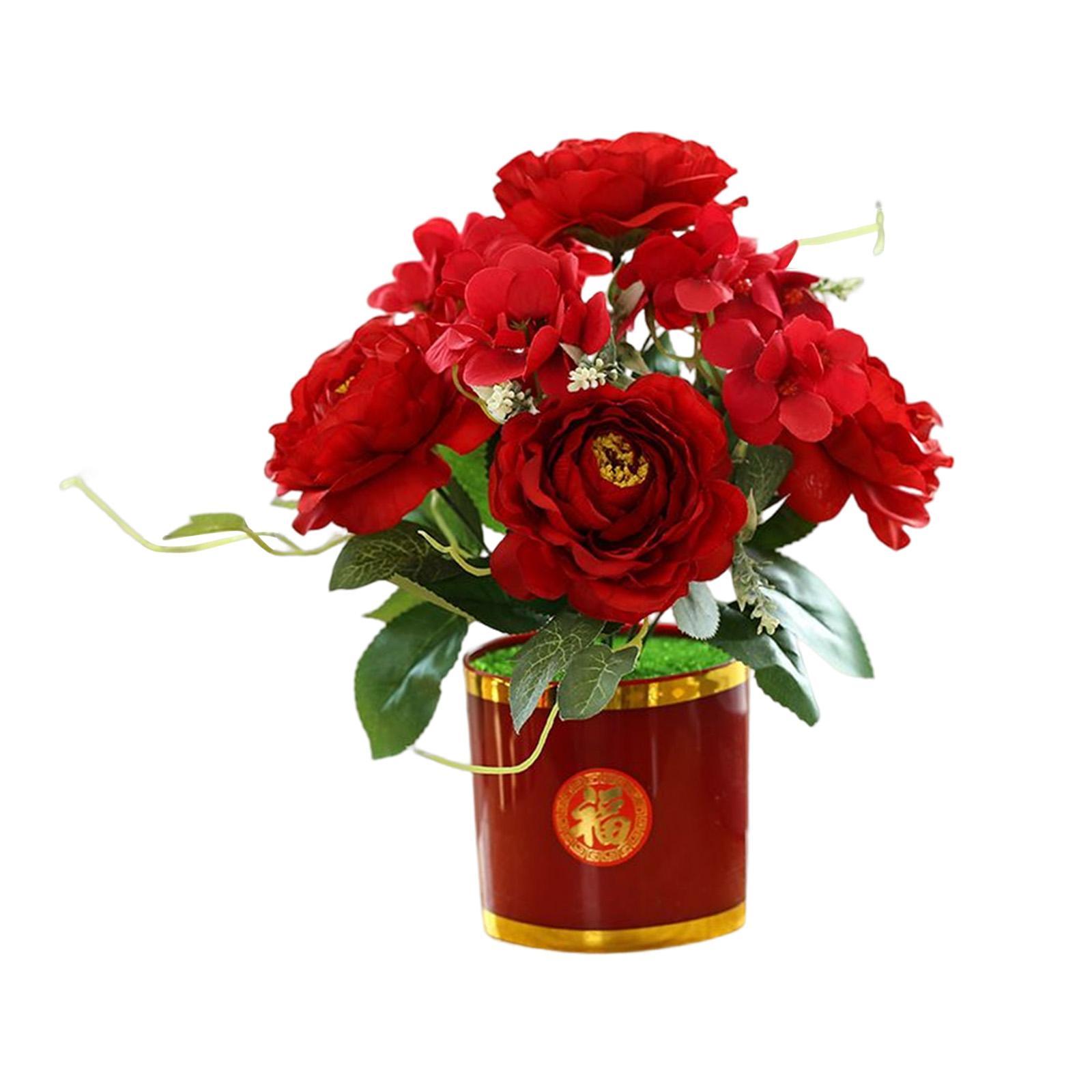 Artificial Flowers in Pot Simulation Flower Bonsai Bouquet for Home Decor