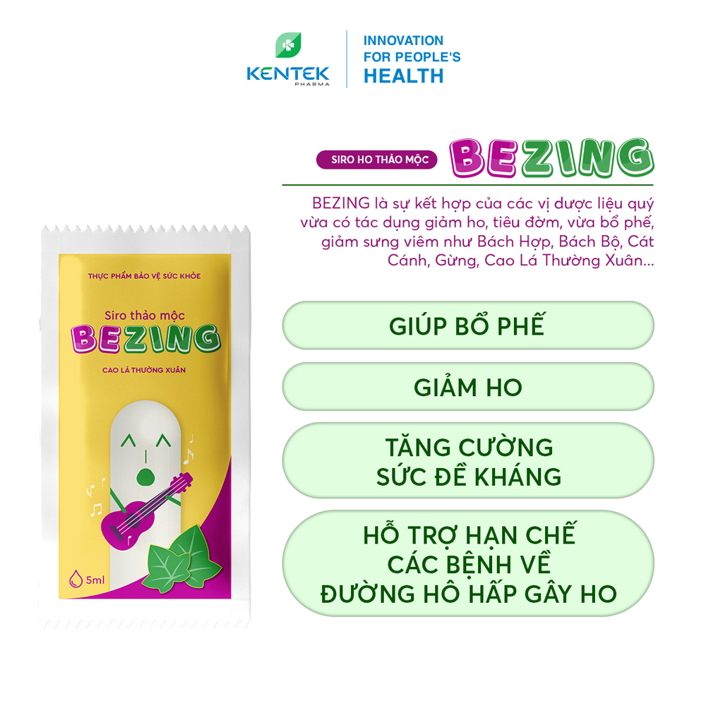 Siro ho thảo mộc bổ phế, giảm ho cho trẻ em BEZING | Kentek Pharma | Gói 5ml, hộp 30 gói