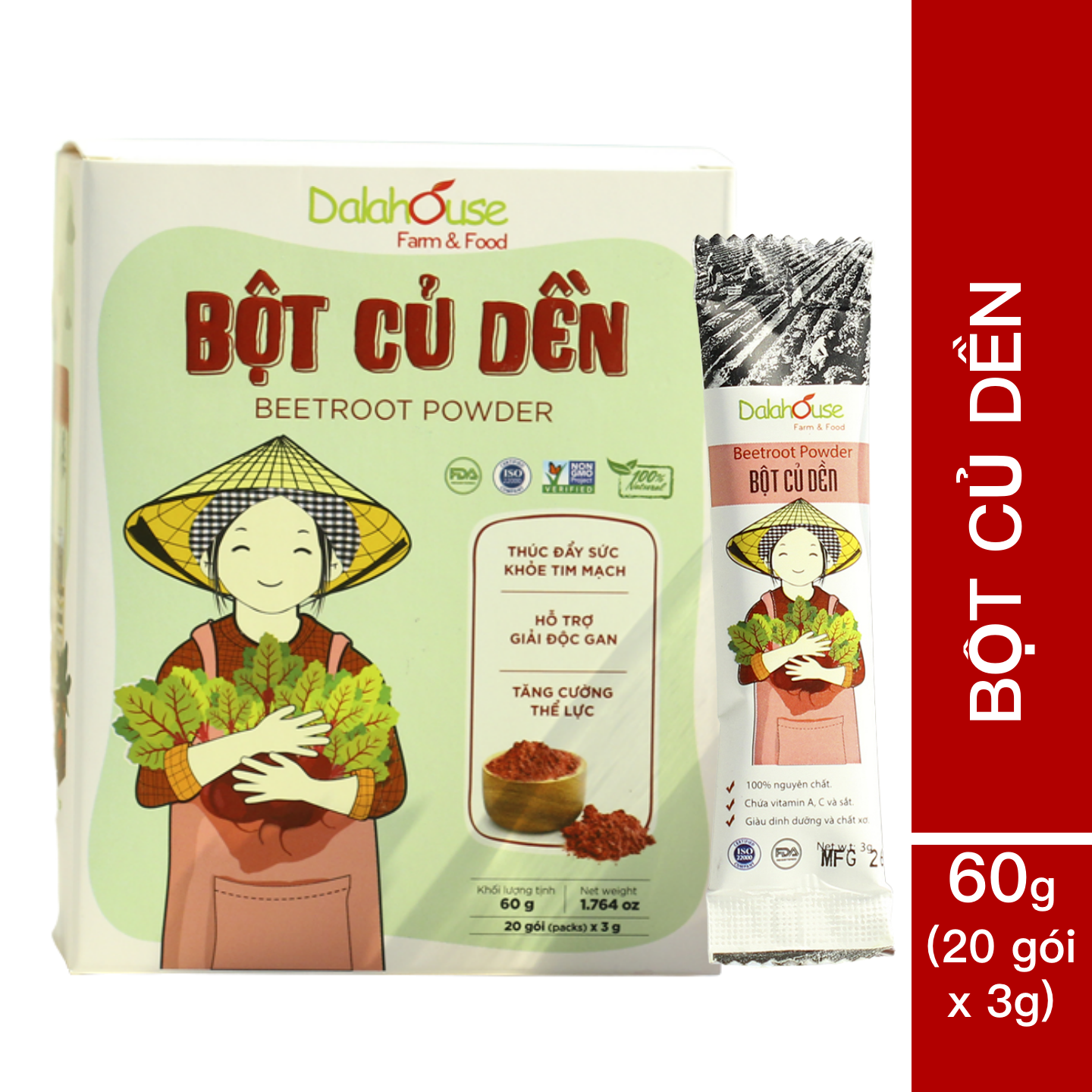 Bột củ dền Dalahouse Hộp 60gr - Nguyên chất sấy lạnh - Organic giúp bổ máu - Đạt tiêu chuẩn Châu Âu