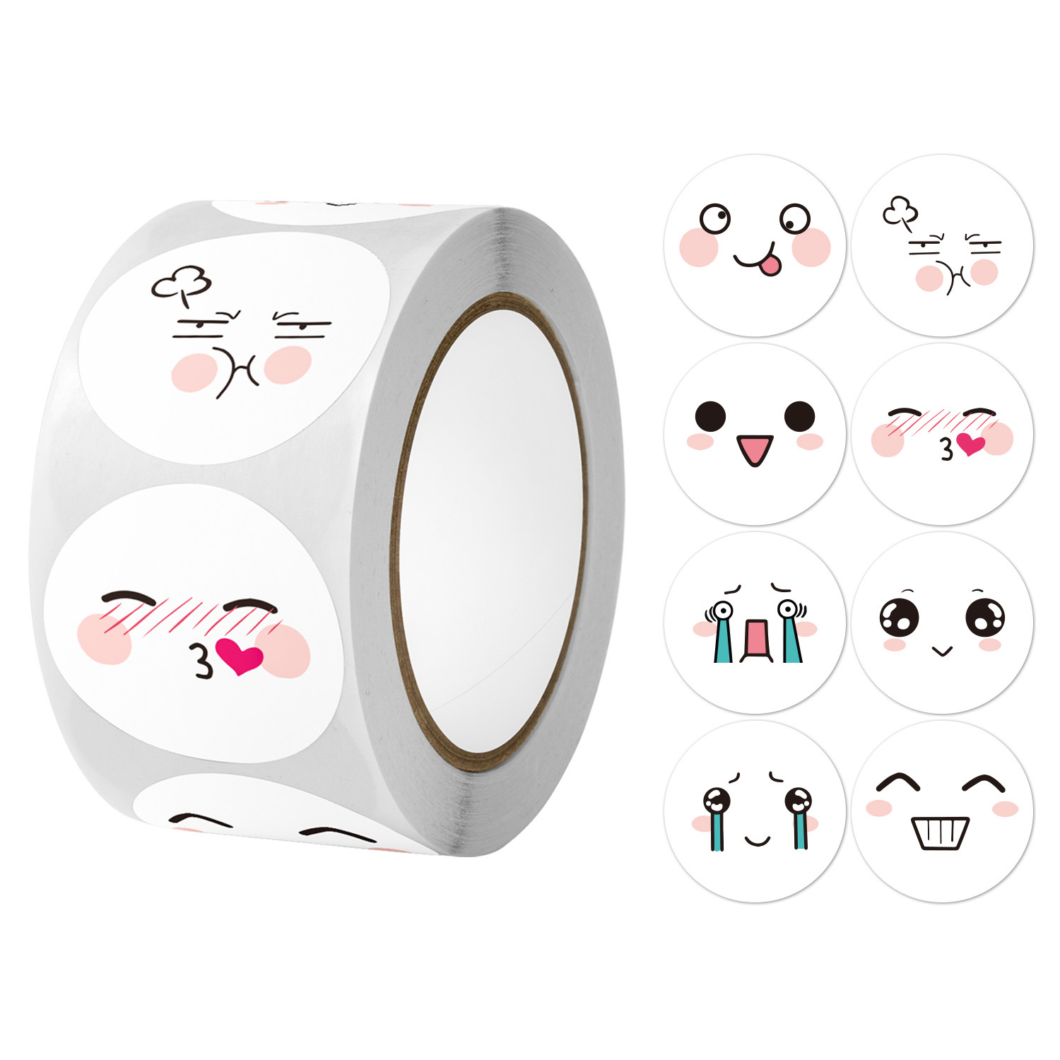 Cuộn 500 tem sticker trang trí mặt icon cute 1 inch