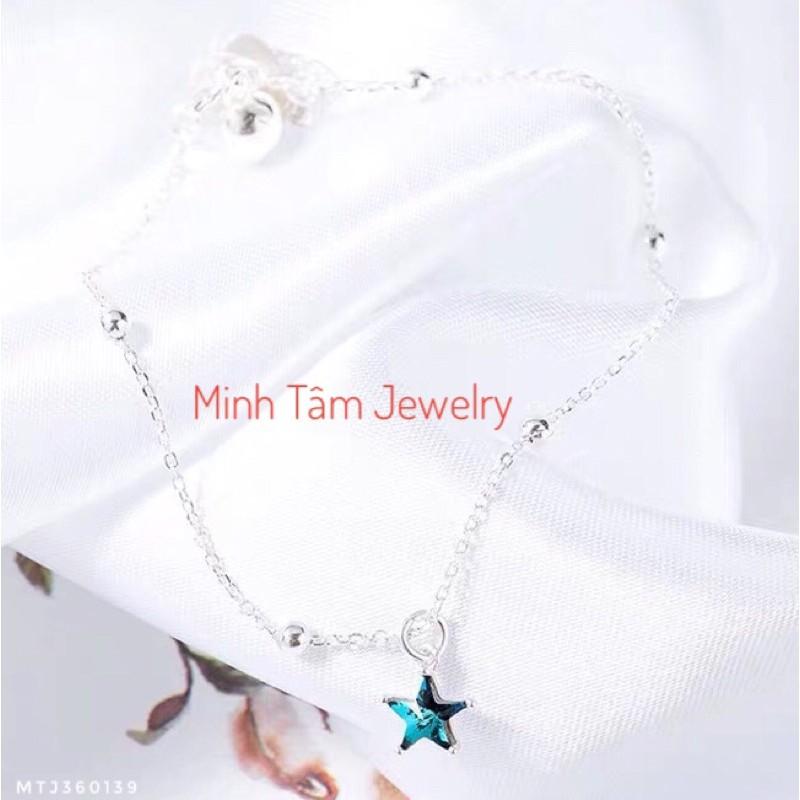 Lắc chân bạc 925 ngôi sao xanh may mắn,Lắc chân ngôi sao xanh chuông bạc 925-Minh Tâm Jewelry