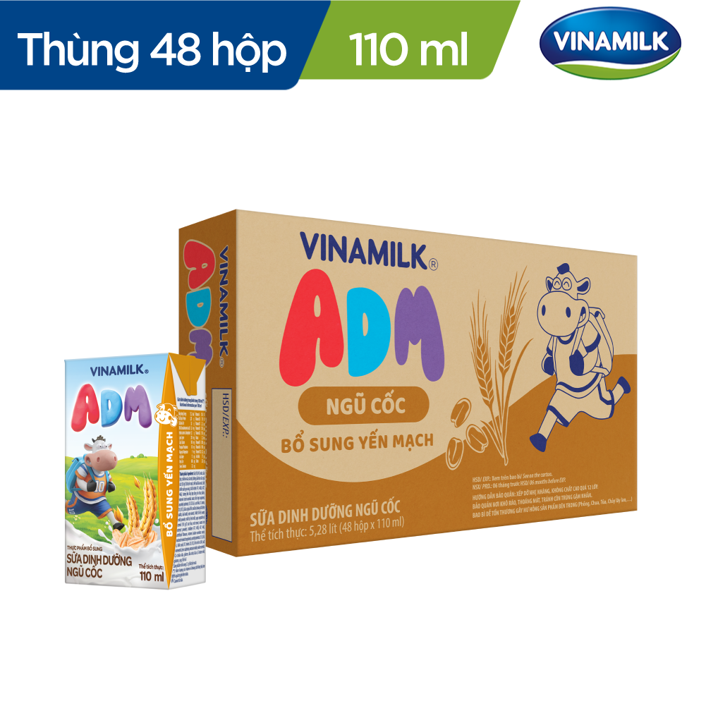 Sữa dinh dưỡng Ngũ cốc - Yến mạch Vinamilk ADM - Thùng 48 hộp 110ml