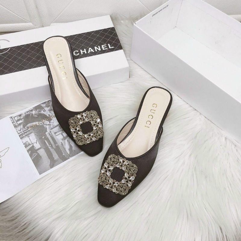 GIÀY SỤC GÓT MẠ NƠ VUÔNG ĐÍNH ĐÁ SIÊU XINH - 2P
