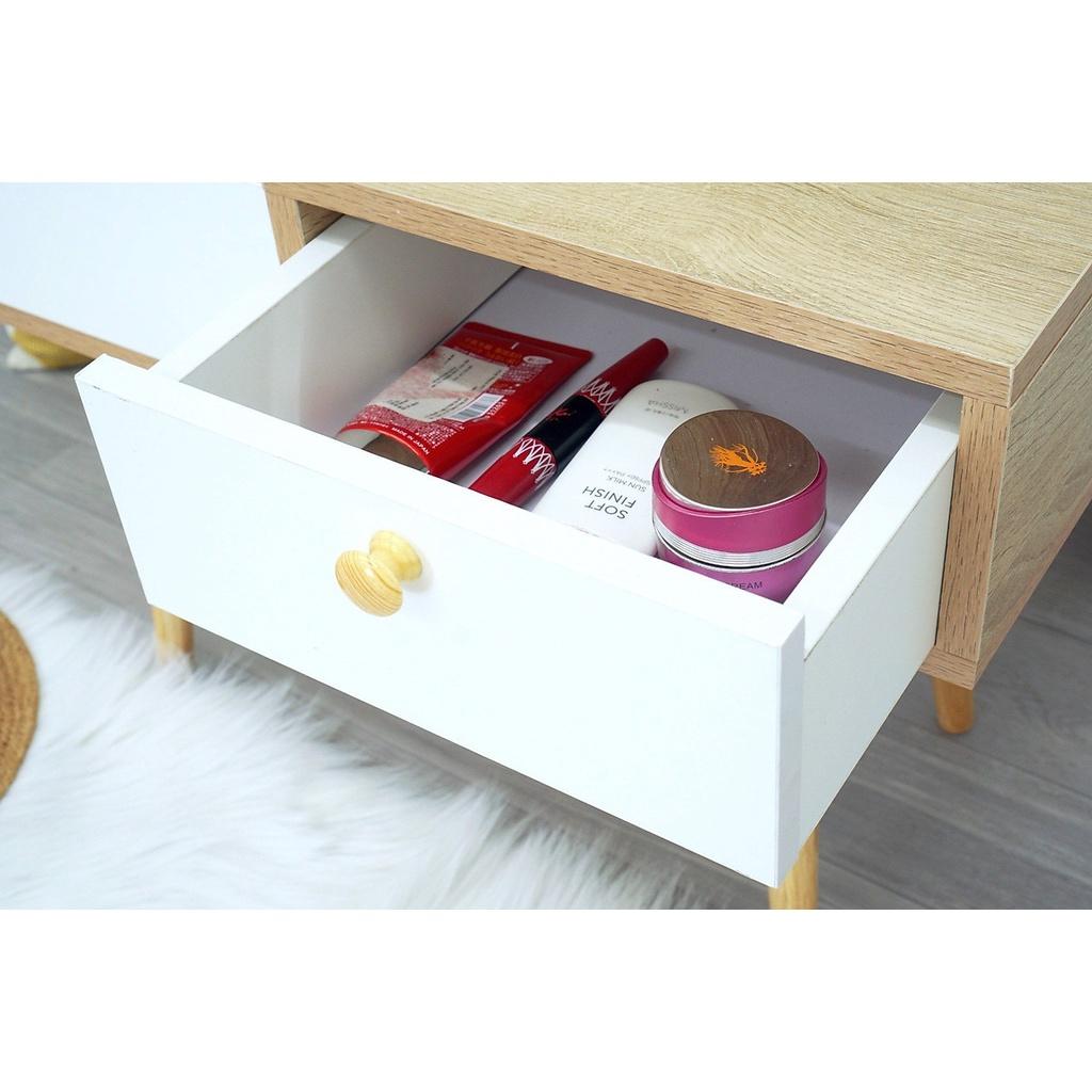 Hình ảnh Bàn trang điểm Mini bàn phấn ngồi bệt, kèm gương hộc tủ đựng mỹ phẩm cao cấp kiểu hàn từ gỗ MDF 60x45x30 ND06