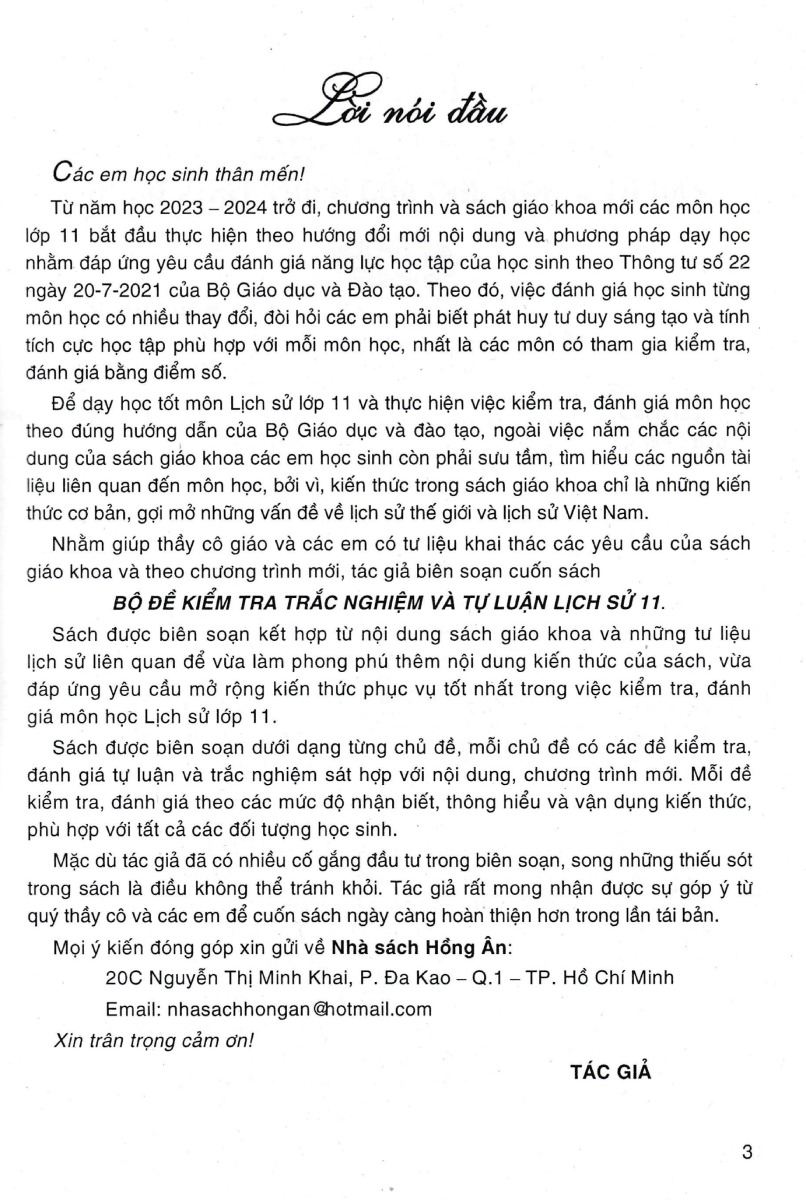 Bộ Đề Kiểm Tra Trắc Nghiệm Và Tự Luận Lịch Sử 11 (Dùng Chung Cho Các Bộ SGK Hiện Hành) _HA