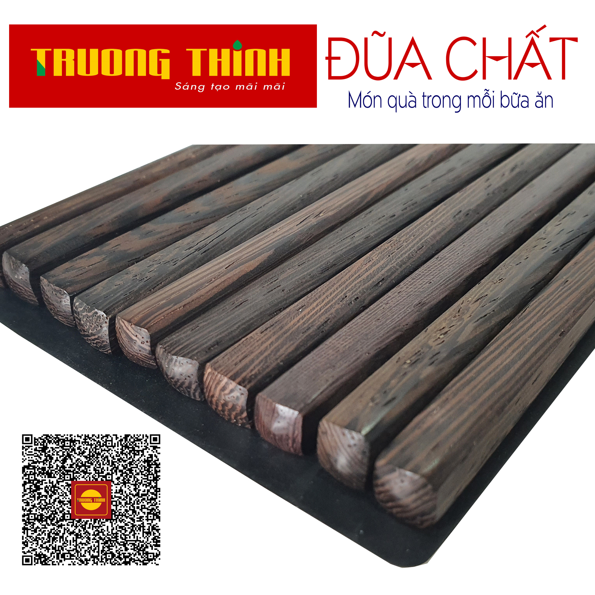 Đũa Gỗ Mun Hoa Đen Cao Cao Cấp Trường Thịnh Loại Đặc Biệt/ Hộp Màu Đen/ 10 Đôi Vuông Trơn