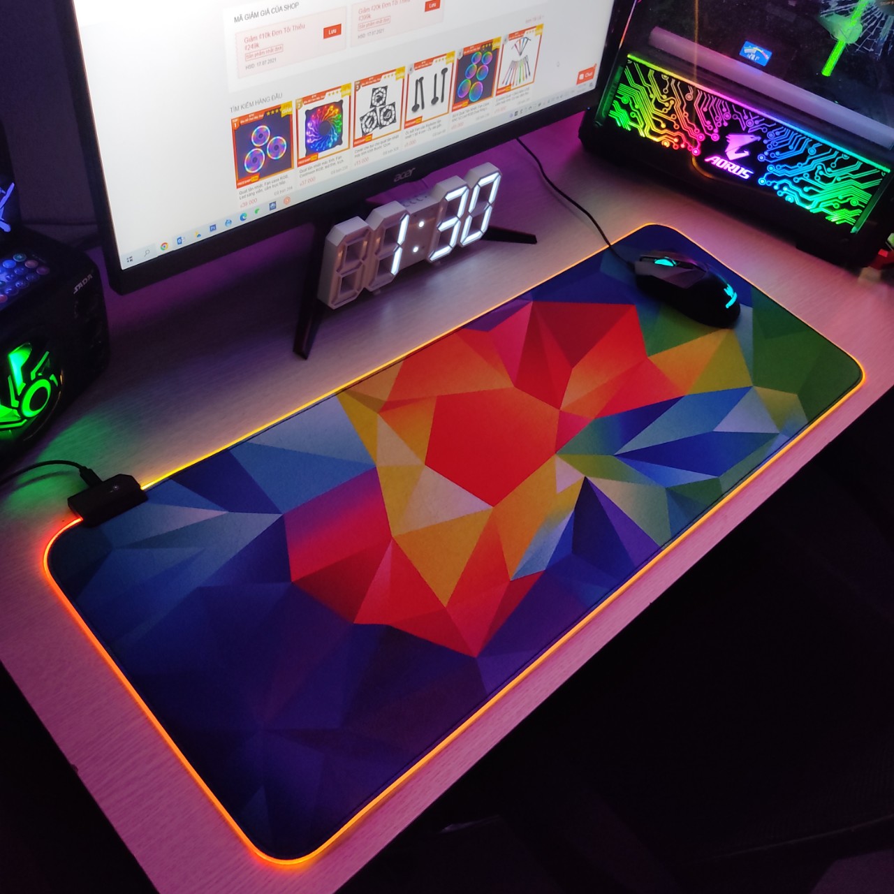 Mouse Pad, bàn di chuột, lót di chuột tích hợp Led sáng viền, phiên bản Overlay kích thước 80cm x 30cm dày 4mm