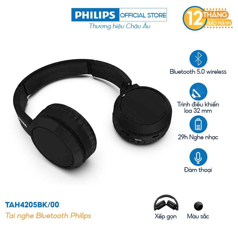 Tai nghe Philips TAH4205BK/00, Màu đen, Bluetooth - Hàng nhập khẩu
