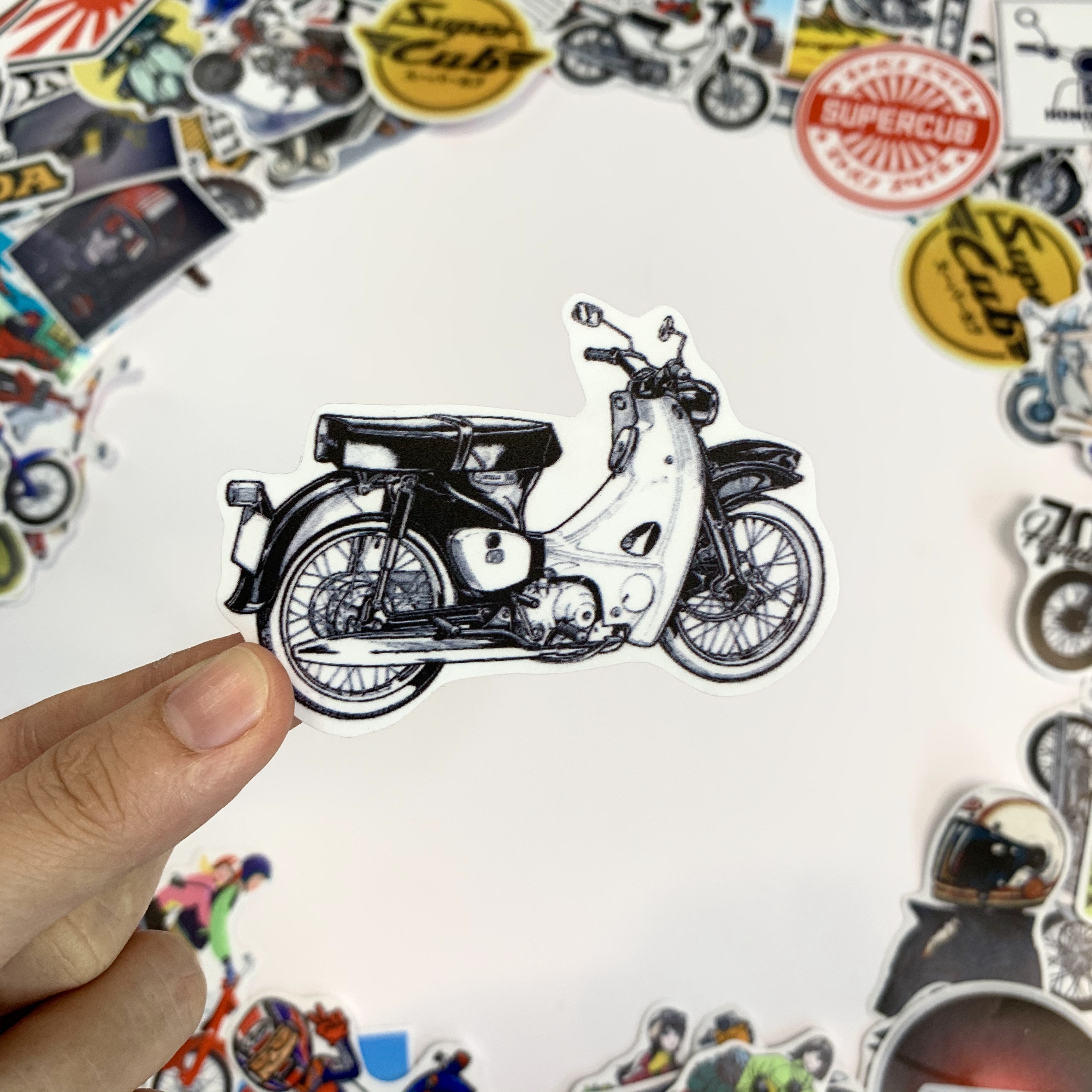 Xe Super Cub Stickers Chất Liệu PVC Chất Lượng Cao Chống Nước - Kích Thước 4-8cm