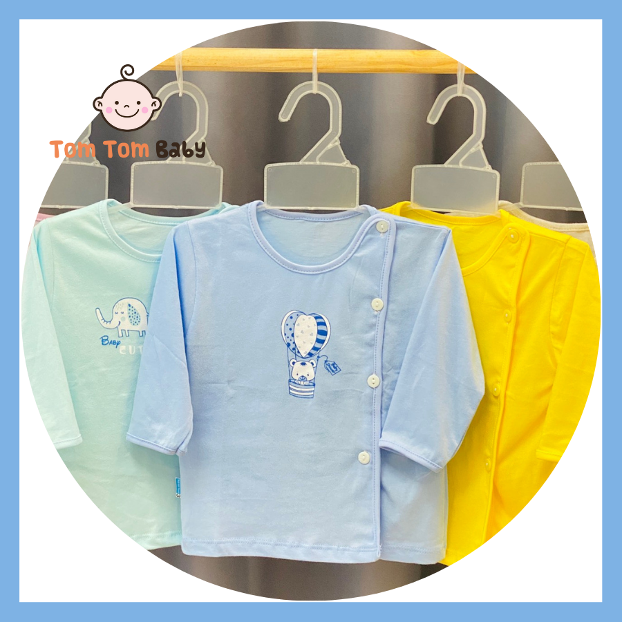 Hình ảnh Combo 5 áo sơ sinh Tay Dài Cài Nút Lệch Màu Thái Hà Thịnh - Size 1,2,3 cho bé sơ sinh-9kg