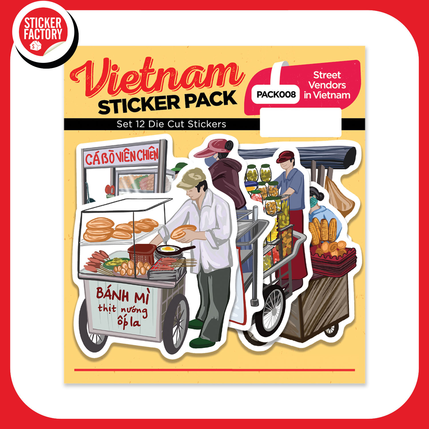 PACK008 Street Vendors in Vietnam - Set 12 hình dán Die Cut Sticker Pack Sticker Factory